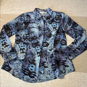 CABI Blue Black and Purple Patterned Button-Up Shirt Size M
